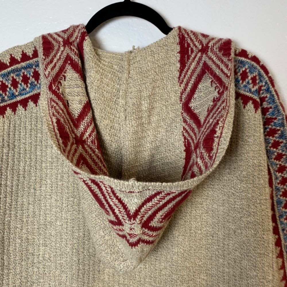Lucky Brand Aztec Tribal Open Front Hooded Cardigan Size Small Pockets Boho - Picture 11 of 15